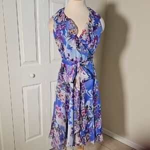Lauren Ralph Lauren Wrap FlorL Dress In Si,e 8.blue/pink.